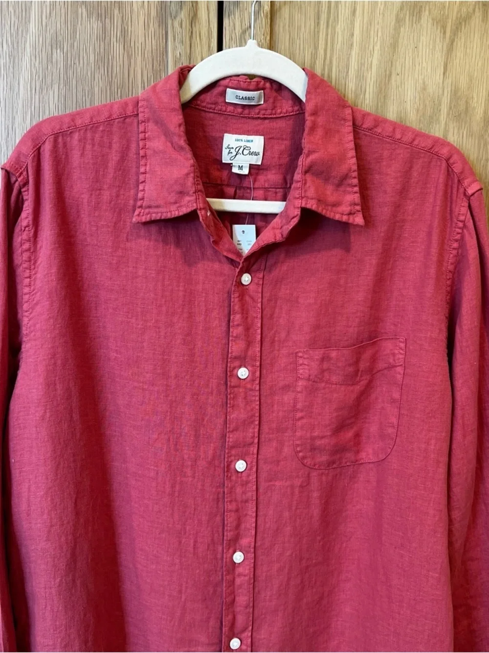 J. Crew Classic Fit Linen Button Front Shirt Red Size Medium NWT Spring Preppy